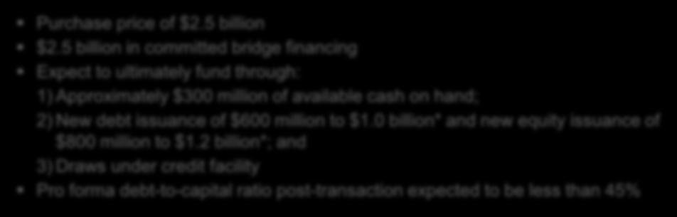 Transaction Details Consideration and Financing Purchase price of $.5 billion $.