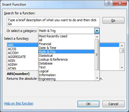 Variety of Functions Excel has over 350 built-in functions divided into related categories.