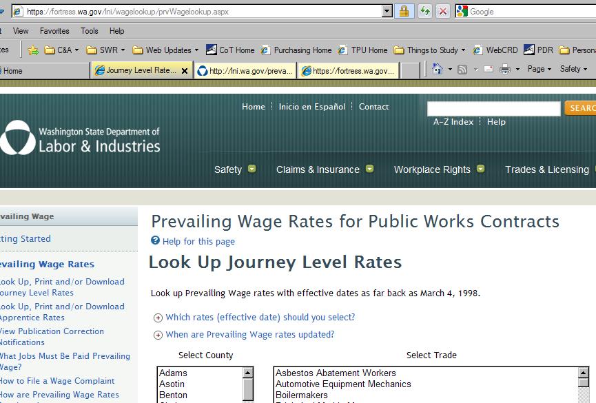 1. Go to the Labor and Industries (L&I) Prevailing Wage website