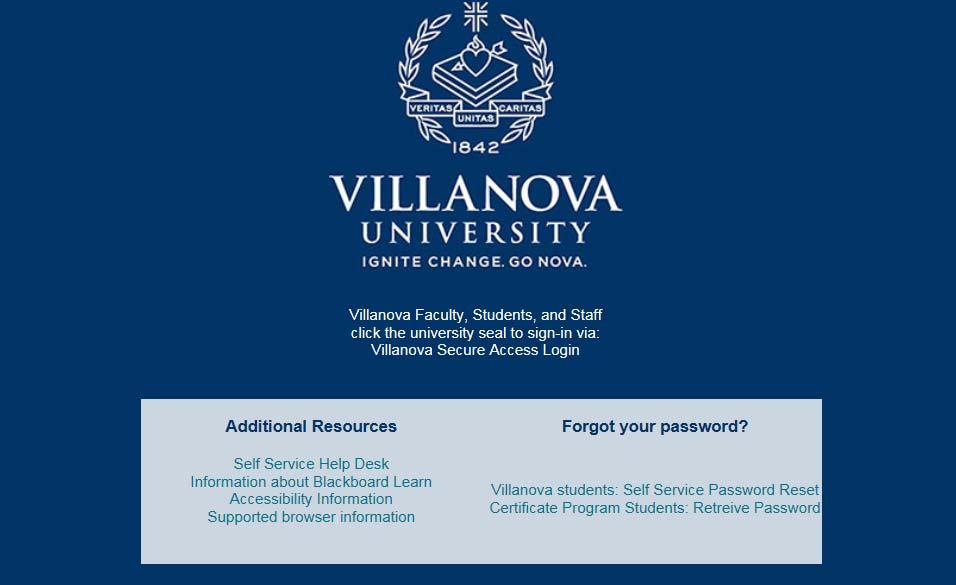 Instructions: 1. Access Blackboard (https://elearning.villanova.edu/). 2. Click on the Villanova logo to enter. 3.