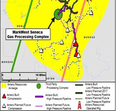Gathering Pipelines (Miles) High Pressure Gathering Pipelines (Miles) 58 63 36 36 Condensate Pipelines (Miles) 19 19 Compression Capacity (MMcf/d) 120 120 Antero plans to operate an average of three
