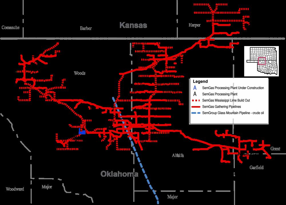 SemGas Northern Oklahoma Processing Mississippi Lime Play Northern Oklahoma System 3Q 2013 1Q 2014 1Q 2016 Processing Capacity 165 mmcf/d 365 mmcf/d 565 mmcf/d Miles of