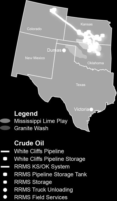 Kansas/Oklahoma System 640-mile gathering and transportation pipeline system Capacity to transport more than 40,000 barrels per day Connects to third-party pipelines, Kansas and Oklahoma