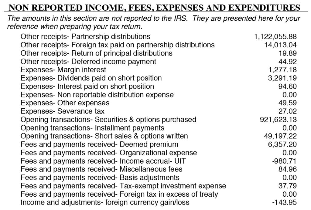 income holdings. Non Reported Income, Fees, Expenses and Expenditures This new section is included on Summary Information page 2.