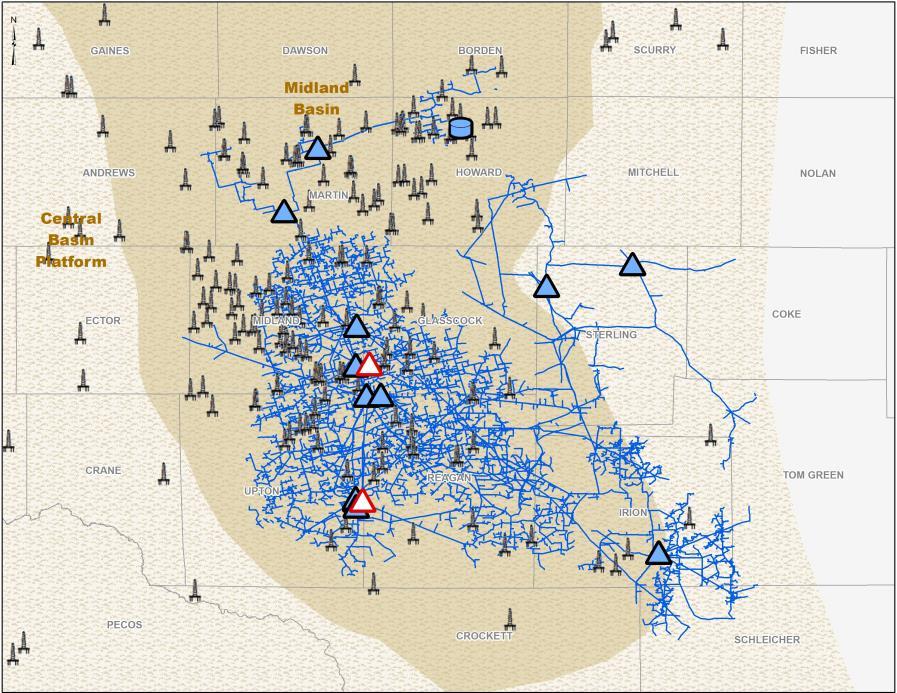 Permian Midland Basin Summary Asset Map and Rig Activity (1) Interconnected WestTX and SAOU systems located across the core of the Midland Basin Legend Active Rigs (2/5/18) Processing Plant JV