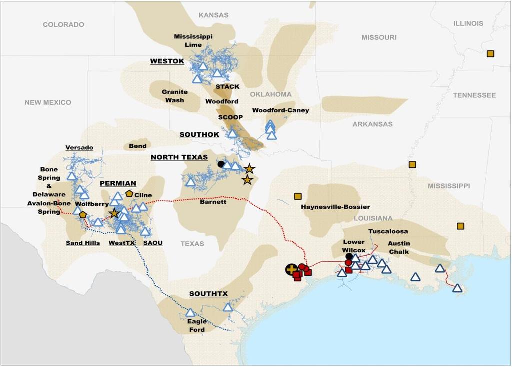 Integrated and Diverse Asset Footprint Integrated Midstream Platform Connects Lowest Cost Supply Growth to Key Demand Markets Substantial gas processing in top-tier basins ~10.