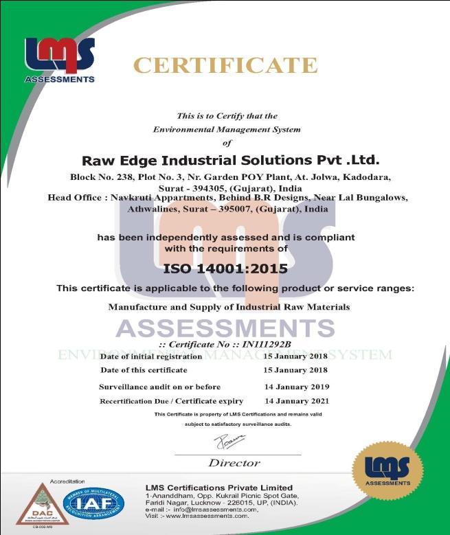 ISO 14001-2015 Certifying that the Environmental Management System of Raw Edge