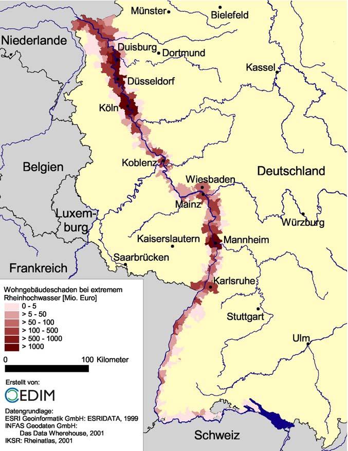 Model application in large regions Example: Inundation at the River Rhine Scenario: