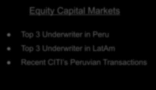 Underwriter in Peru Top 3 Underwriter in LatAm Recent CITI s Peruvian Transactions Local Debt
