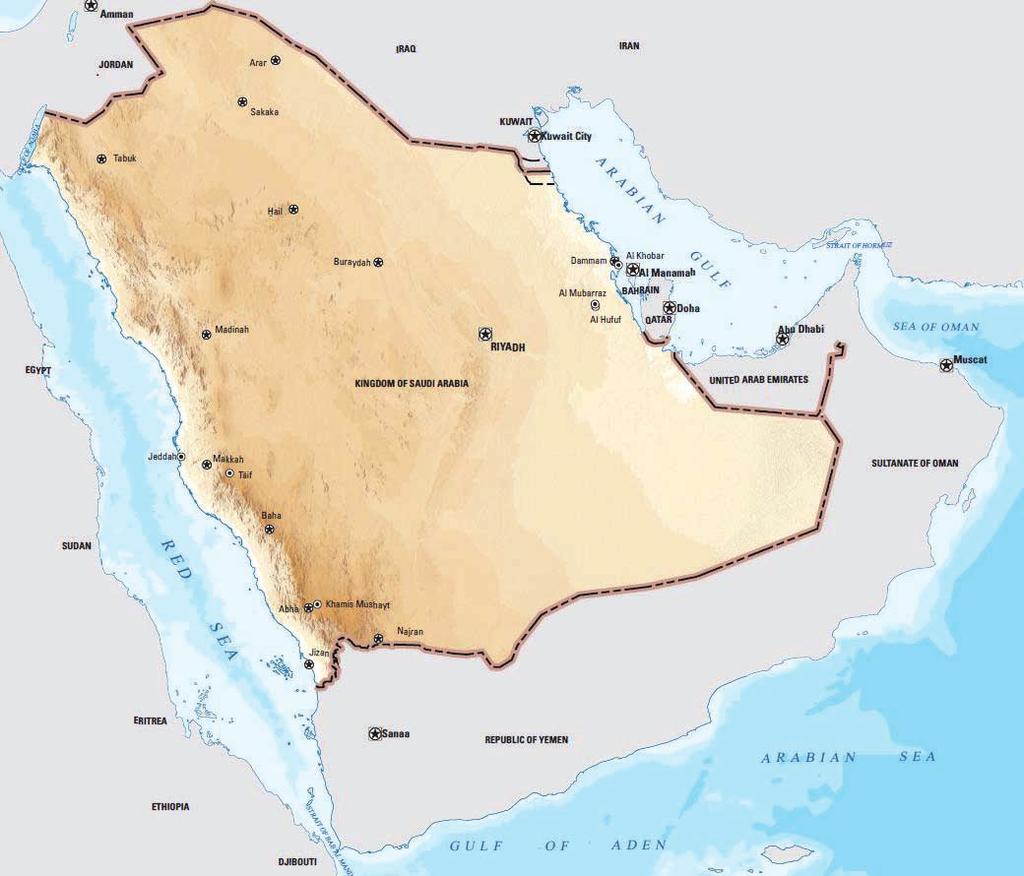 OVERVIEW OF SAUDI ARABIA Geography and Area Saudi Arabia comprises a land area of approximately 2,150,000 square km and is located in the Arabian Peninsula, a peninsula of south-west Asia situated