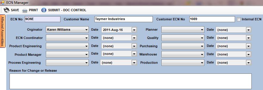 Tab Information The different tabs allow you to view, save and keep documents within ECN Manager.