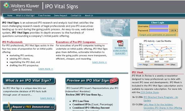 IPO Vital Signs Login 1. To log into the IPO Vital Signs site, go to http://www.ipovitalsigns.com Login with assigned ID and Password. Four applications for IPO Vital Signs. IPO Activity Graph.