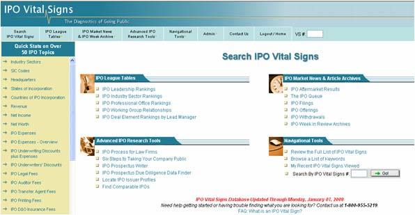 Search IPO Vital Signs 4 research sections match the drop down menus of the button bar. Quick Stats - Summary Tables. Last update.