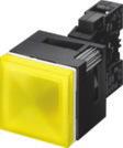 Actuators and Indicators, Plastic, Square, 26 mm 26 mm Complete units Siemens AG 2010 Color of handle EMERGENCY-STOP devices acc. to ISO 13850, with yellow name plate, Ø 80 mm, with inscription.
