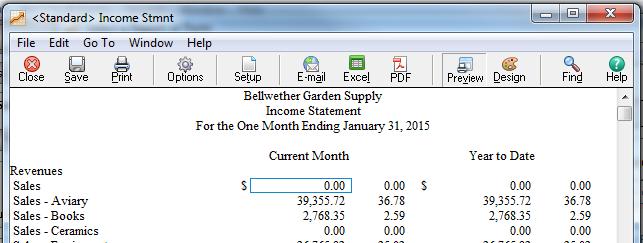 This is the Bellwether income statement for the month ending January 31, 2015.