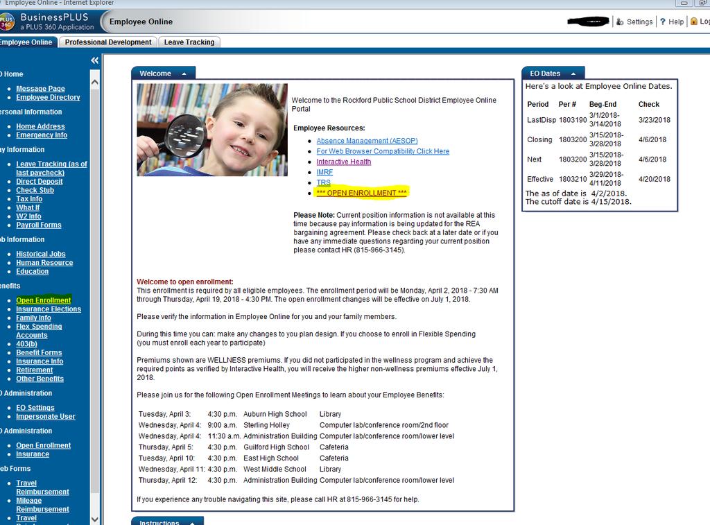 WELCOME PAGE OPEN ENROLLMENT To start open enrollment Click on either of the highlighted Open enrollment links.