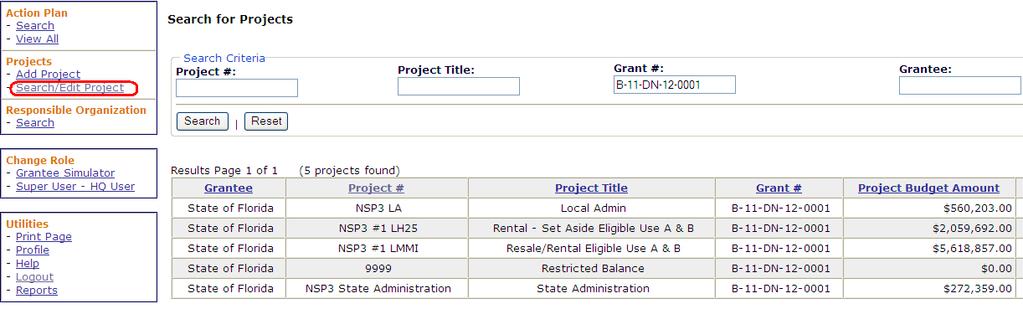 Although project budgets show in the Edit Action Plan page and Microstrategy reports, neither of these will