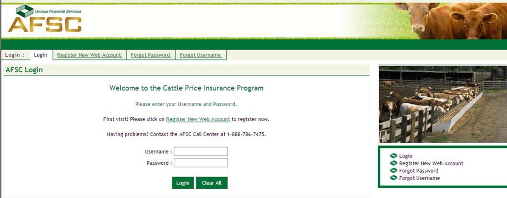 B. Accessing the CPIP Website Access the Cattle Price Insurance Website at https://myafsc.afsc.ca. 1. Open your internet browser and type https://myafsc.afsc.ca into the address bar.