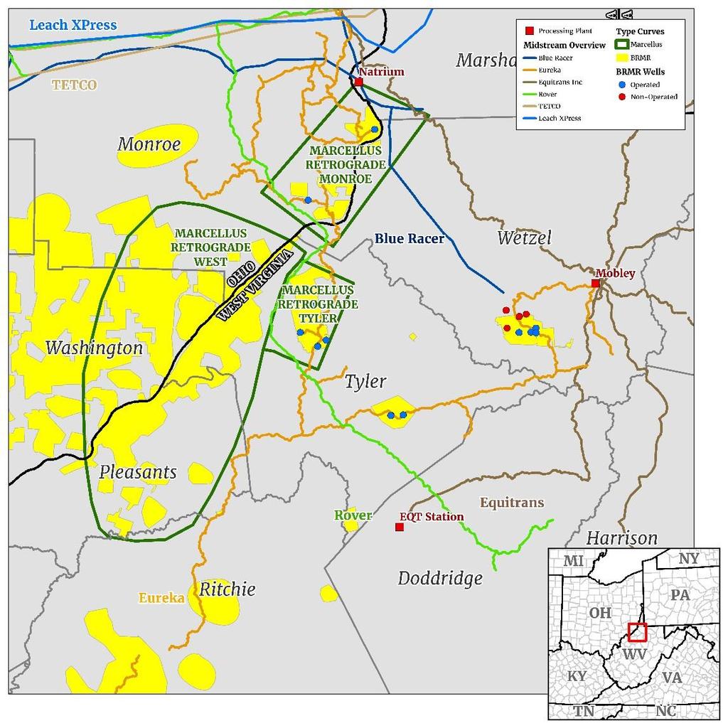 Marcellus Type Curve Areas Rich gas window in West Virginia and Ohio Extensive inventory of low-risk development drilling locations Primarily Operated 63,000 net acres 61