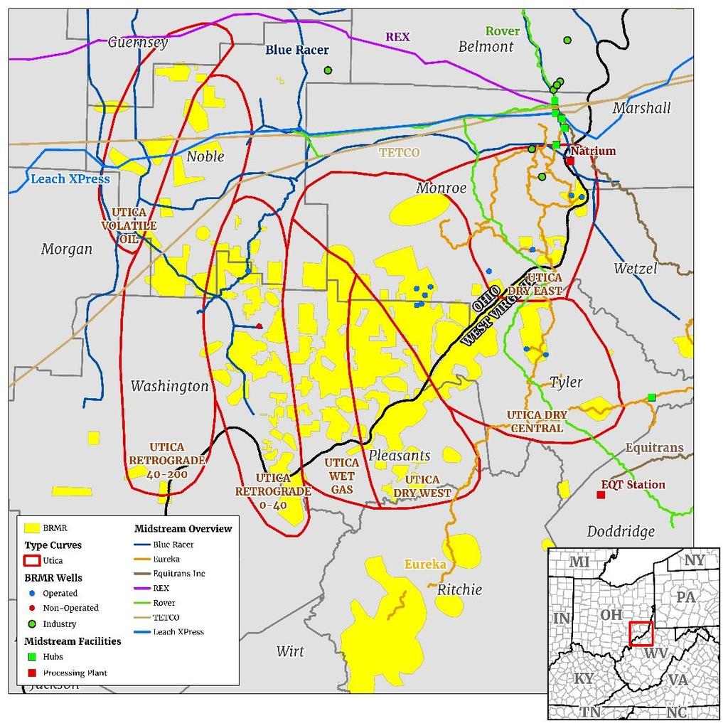 Utica Type Curve Areas Dry and rich gas windows in Ohio and West Virginia Significant exploration potential in the wet/dry gas window Primarily Operated 56,000 net acres 6