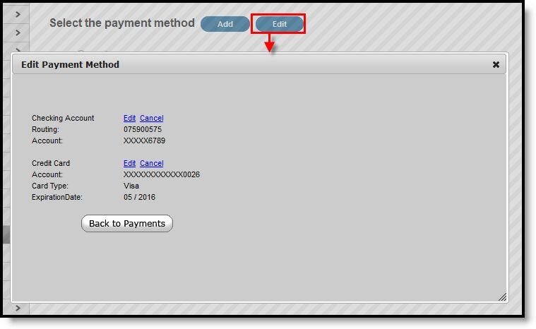 Modifying Payment Information PATH: Portal > Payments Users have the ability to modify registered payment methods by selecting the Edit button.