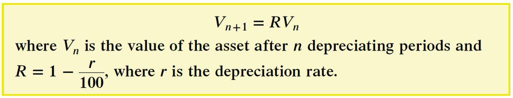 6.7 Reducing balance depreciation If an item depreciates by the reducing balance depreciation method, its value reduces by a fixed value each time period.