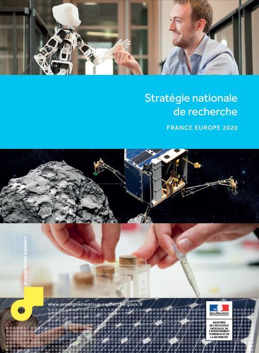 French national research strategy France-Europe 2020, published in April 2015 (2015-2020) Focusing on 10 societal challenges Sustainable resources and adaptation to climate change Secure, clean and
