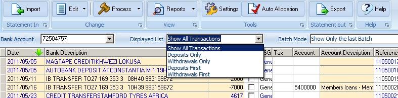 16 Edit/Auto Allocate the following WHITE columns: 1) Account codes 2) Tax/Vat codes 3) Reference (if required) 4) Ledger Descriptions 5) Reconciled (if required) 6) Bank description Auto Allocate