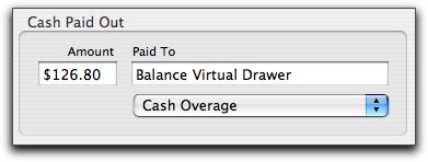 In the Cash Paid Out section, type the Amount the drawer showed as being short. In the Paid To field, type the reason you are performing the Cash Paid Out transaction.