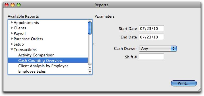 Reporting: Cash Counting Overview Go to Reporting to the Transactions reports. Enter the Start Date and End Date for the period you wish to print.