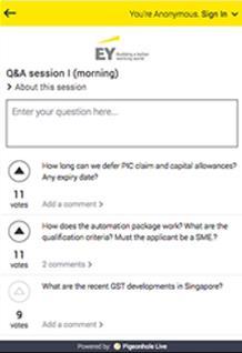 at Q&A session Post questions by tapping here Vote for your favourite questions by tapping on the arrow Sample screenshot *Instructions and