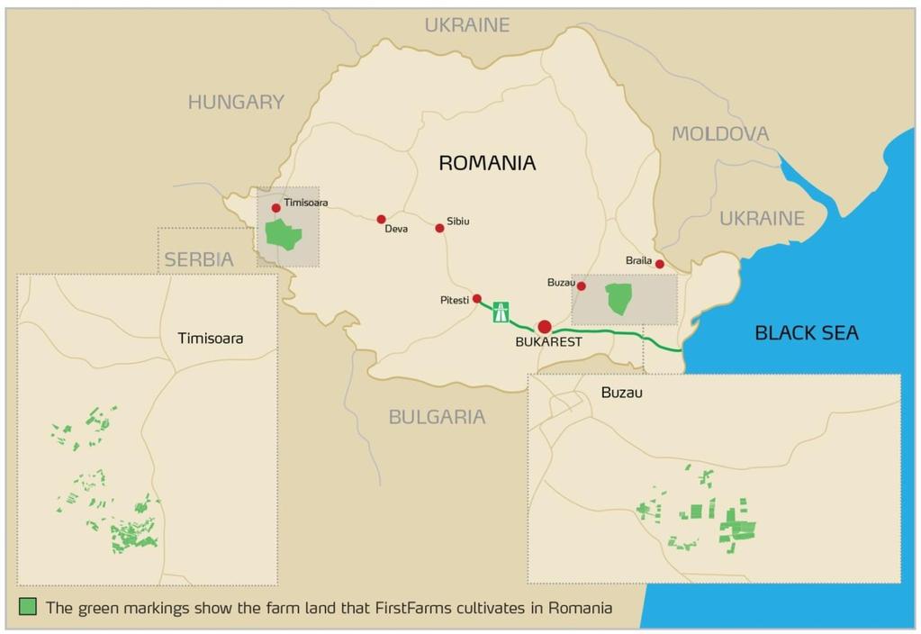 Figure 7 FirstFarms in Romania Land In 2016, FirstFarms has worked on compacting the owned land in the cultivation areas.