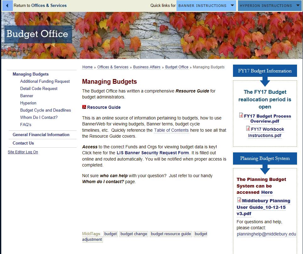 Budget Office Resources Budget Process Training Materials Planning