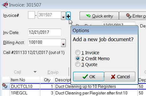 From the Billing Account History screen: 1. Opening the Billing Account History screen for the desired customer. 2. Right-click on invoice to be credited and select Credit Processing a Credit Memo 1.
