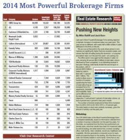 Volume Based Upon Real Capital Analytics Survey Ranked #4 Most Powerful Brokerage Firm