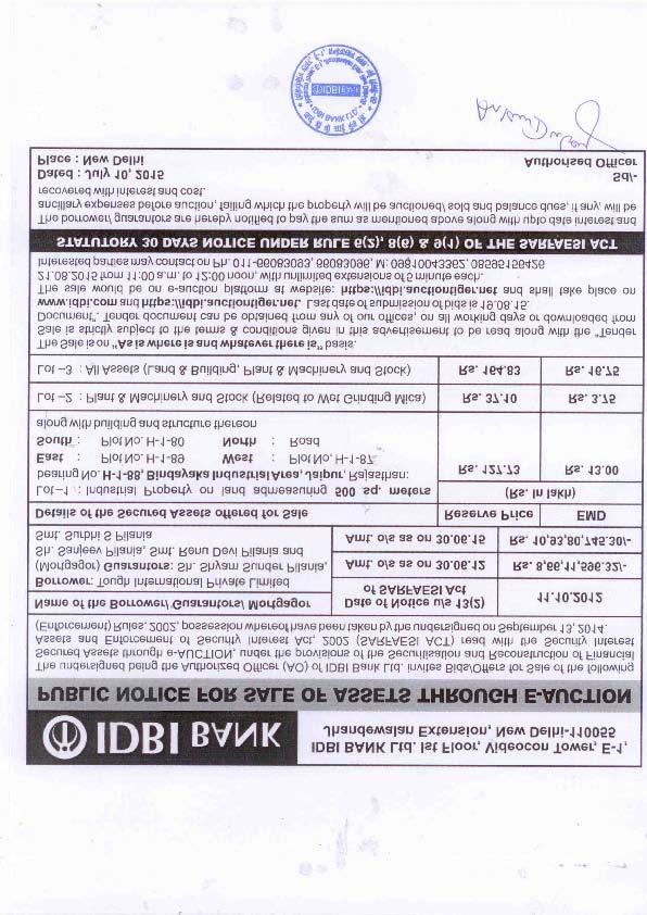 II. Public Notice for E-auction Published in English in Times