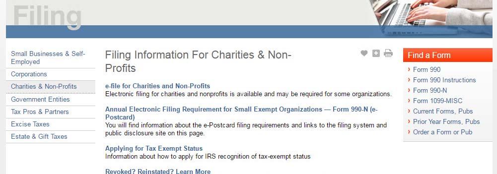 Click on the Annual Electronic Filing Requirement for Small Exempt