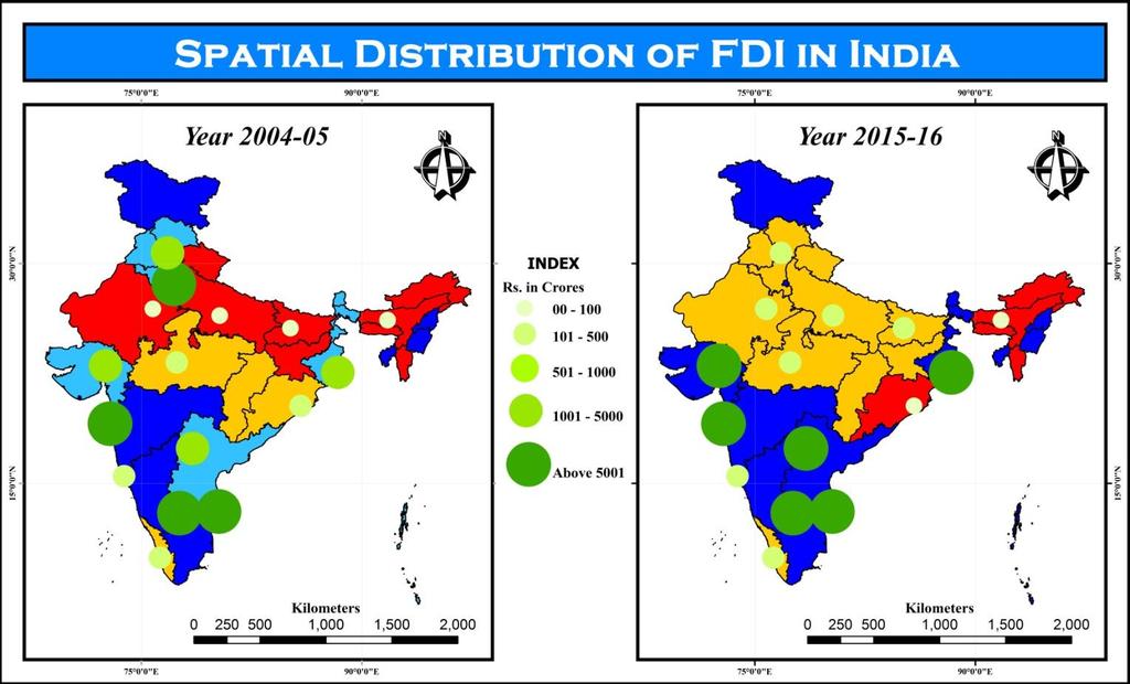 The analysis of state wise location of FDI inflows in the study period reveals that the states which attracted more FDI in the initial years of liberalisation continue to do so even after quarter