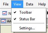 View Toolbar: Enable/disable the toolbar. Status Bar: Enable/disable the status bar.