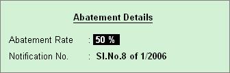 Abatement percentage and Notification Number will be displayed in the service tax details screen.
