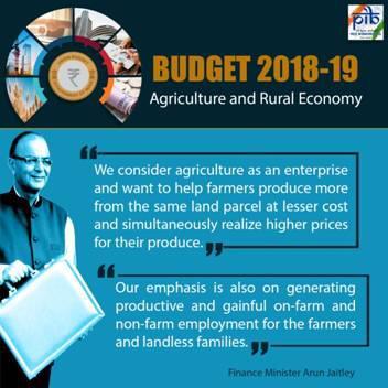 AGRICULTURE AND RURAL ECONOMY Referring to the Government s commitment to the welfare of farmers and doubling farmers income by 2022, the Finance Minister announced a slew of new schemes and measures.