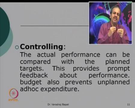(Refer Slide Time: 16:16) Next is controlling. Now, the actual performance can be compared with the planned target. This provides prompt feedback about the performance.