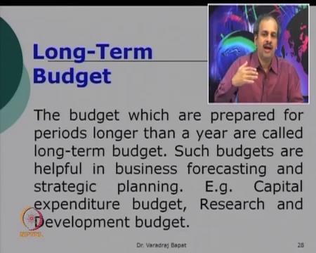 (Refer Slide Time: 34:42) Budgets can also be categorized as long term and short term. So, naturally, when the budget is prepared for more than 1 year, usually, we call it a long term budget.