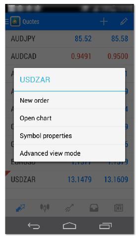 USDZAR and select New order 3 - Edit Trade size, Stop Loss and Take Profit,