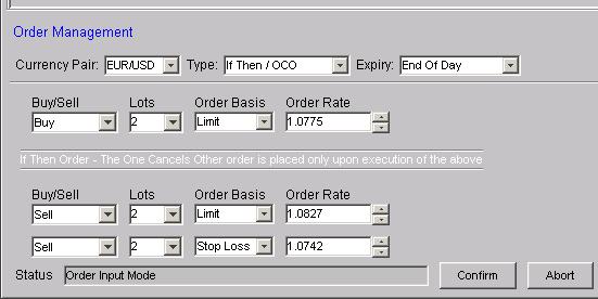 For an If Then / OCO, fill out all sections If Then / OCO order: the lower half of the form will expand for the OCO leg of the If Then order. Place either your OCO order in this section.