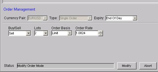 Edit an Order. There are two ways to edit an existing order. Double click the order you wish to edit, or select the order with a single mouse click and press the modify button.