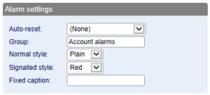 when configuring the alarm: change the group name in the Alarm settings section. The different types of alarm are listed separately below.
