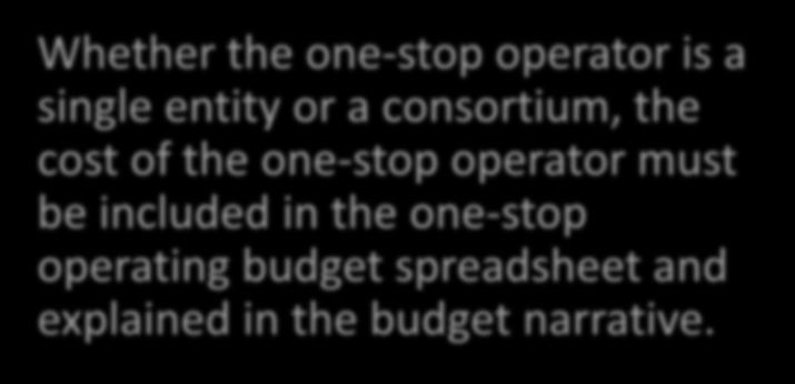 Feedback About One-Stop Operator Costs in Budget Whether the one-stop operator is a single entity or a consortium, the cost