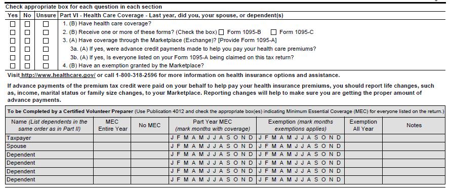 MEC from the Marketplace or HealthCare.gov: The taxpayer must have Form 1095-A.