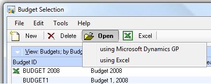 Opening the budget using Excel is by far the easiest method to use to edit or view the budget as it has the familiar format of showing the accounts in rows and the periods as columns.